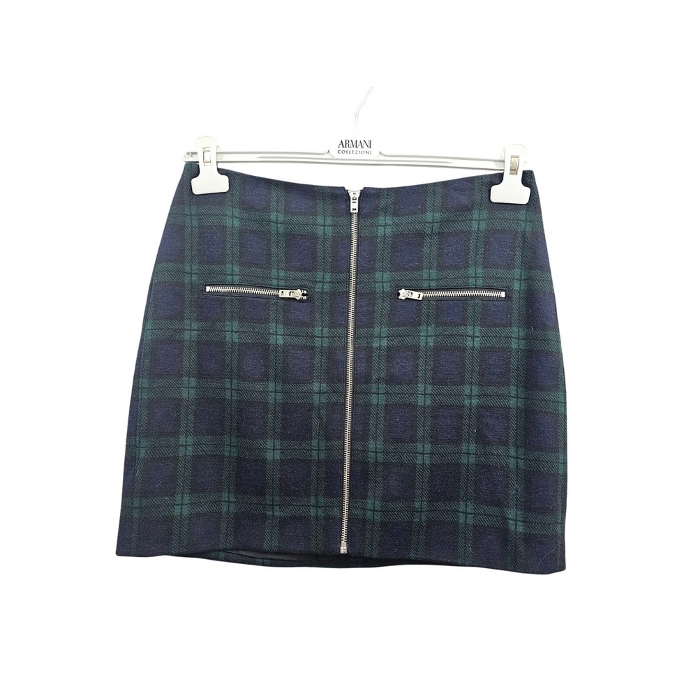 Madewell Size 3 Plaid Mini Skirt Zipper Pockets Navy Green Wool Blend Pencil EUC